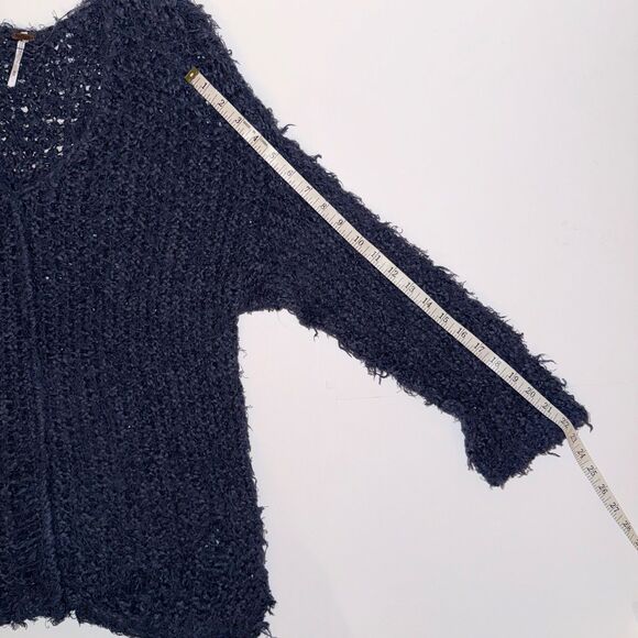 Free People Up The Ladder Distressed Open Knit PullOn Sweater Washed Navy Blue M - Picture 13 of 16